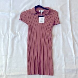 Rib cotton blend polo dress in cinnamon Lita
